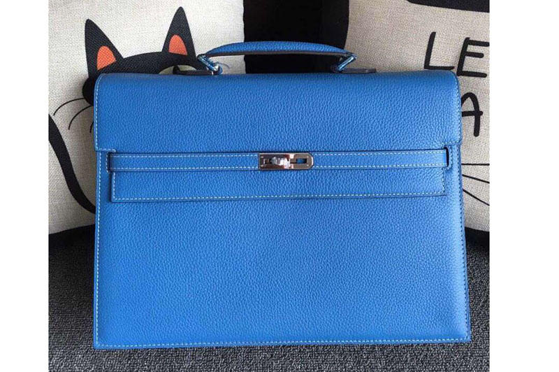 Replica Hermes Kelly Depeche 37mm Briefcase Bags Original Togo Leather Blue