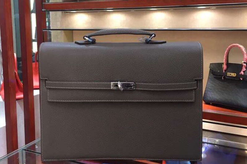 Replica Hermes Kelly Depeche 37mm Briefcase Bags Original Togo Leather Gray