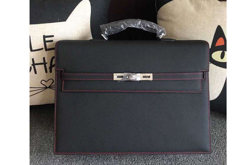 Replica Hermes Kelly Depeche 37mm Briefcase Bags Original Togo Leather Black