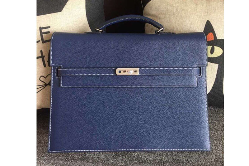 Replica Hermes Kelly Depeche 37mm Briefcase Bags Original Togo Leather Royal Blue