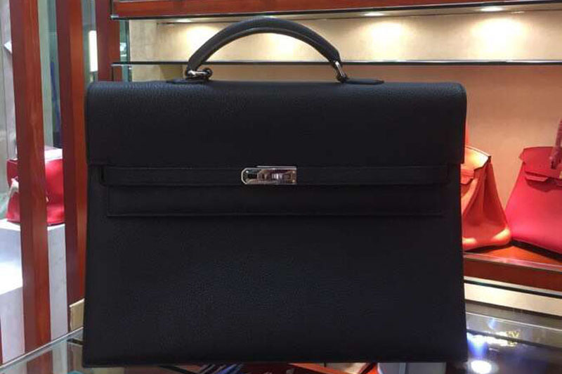 Replica Hermes Kelly Depeche 37mm Briefcase Bags Original Togo Leather Black