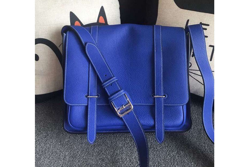 Replica Mens Hermes Steve 32cm Messenger Bags Original Togo Leather Blue