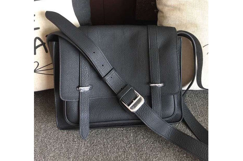 Replica Mens Hermes Steve 32cm Messenger Bags Original Togo Leather Black