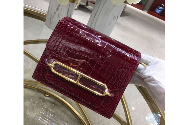 Replica Hermes Roulis 19 bags Handmade Real Crocodile Leather Wine