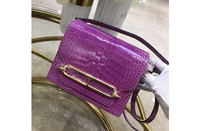 Replica Hermes Roulis 19 bags Handmade Real Crocodile Leather Purple