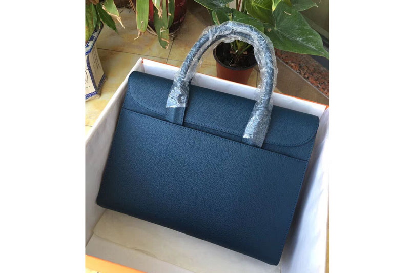 Replica Mens Hermes 38cm Messenger Bags Original Togo Leather Blue