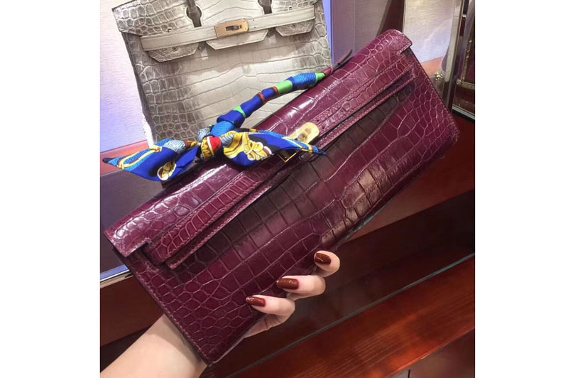 Replica Hermes Kelly Cut31CM Real Crocodile Leather Cluth Bags Handmade Ruby Red