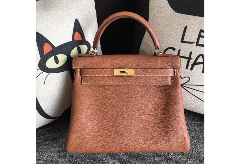 Replica Hermes Kelly 28 Tote Bags Original Togo Leather Handstitched Tan