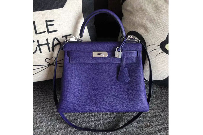 Replica Hermes Kelly 28 Tote Bags Original Togo Leather Handstitched Purple