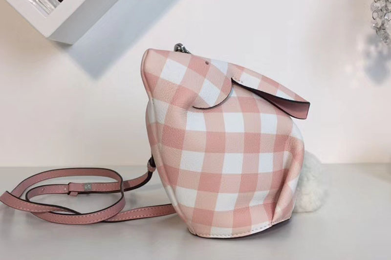 Replica Loewe Bunny Gingham Mini Leather Shoulder Bags Pink