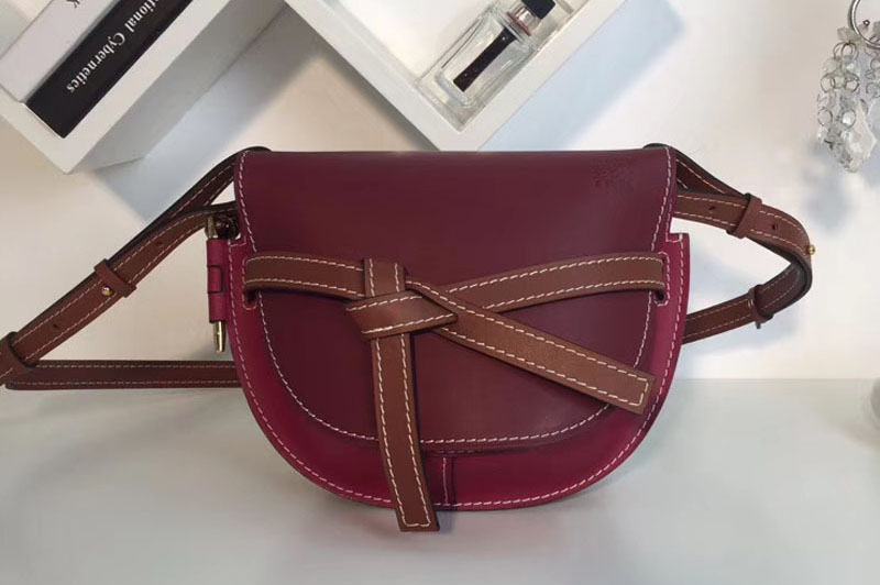 Replica Loewe Gate Small Bags Original Leather Wine/Raspberry