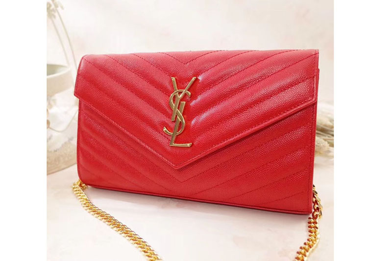 Replica YSL 377828 Saint Laurent Chain Wallet Red Matelasse Leather Gold Hardware