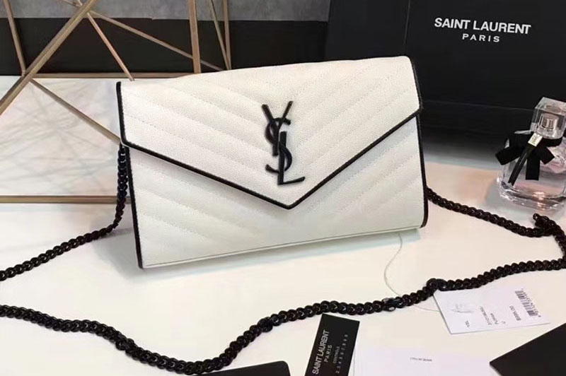 Replica YSL 377828 Saint Laurent Chain Wallet White Matelasse Leather